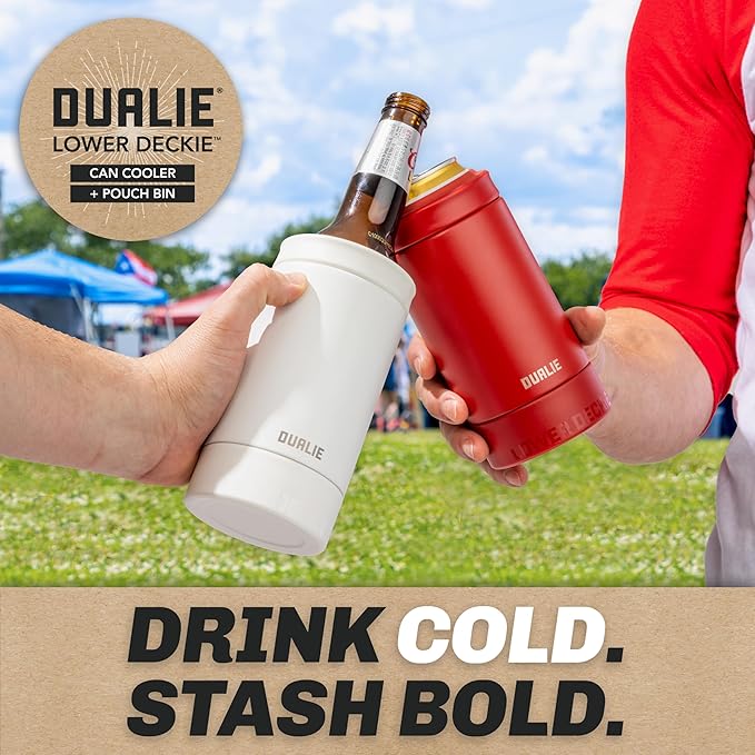 DUALIE Lower Deckie - Insulated 12 oz Can Cooler with Pouch Container - Universal Drink Holder with Built-in Pouch Bin - Choose Your Color