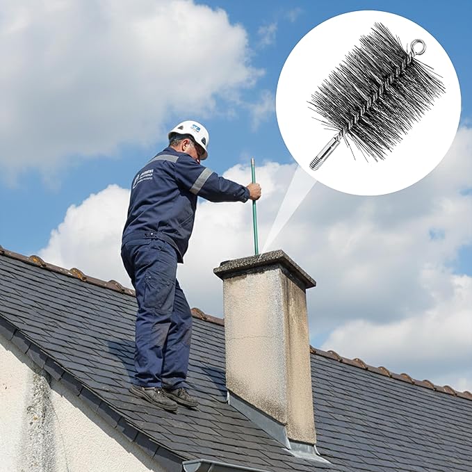 4 Inch Chimney Cleaning Brush Stainless Steel Wire Sweep Kit, Double Spiral Round Flue Pipe Duct Rust Removal Tool, Fireplace Burning Stove Pipes Cleaner Accessories for Dryer Tent Pipe Chimney Boiler