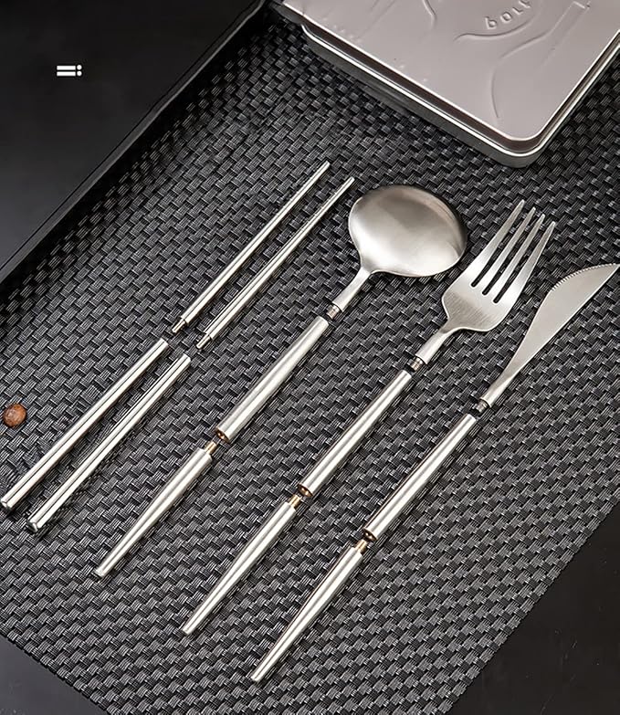 IKXO Folding Camping Cutlery Set Portable Tableware Set Spoon and Fork with Case for Picnic Hiking Thermos Camping Travel Other Outdoor Activities ， Mirror Polished Pocket-sized