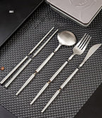 IKXO Folding Camping Cutlery Set Portable Tableware Set Spoon and Fork with Case for Picnic Hiking Thermos Camping Travel Other Outdoor Activities ， Mirror Polished Pocket-sized