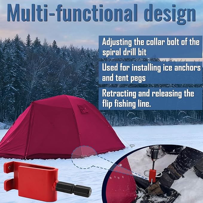 43416 Red Anchor Install Adapter Compatible with Eskimo and All Ice Anchor Drills, Ice Anchor Installation Tool Accessories for Ice Fishing Shelters Tent