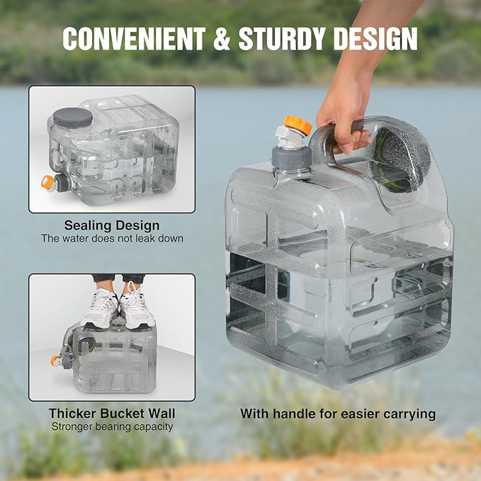 RedSwing 5.3 Gallon Water Container with Spigot, BPA Free Portable Water Storage Tank for Camping Outdoor Hiking Travel, PC Food Grade Thickened Bucket, Grey, 20L