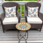 Mosaic Outdoor Side Table Round, 15 Inch Height - Small Patio Table, Foldable Sun Pattern Metal Plant Stand for Garden, Balcony, Porch & Camping (Mosaic Sun)