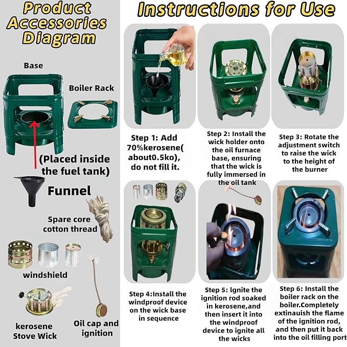 Fogon de petróleo para cuba,kerosene heater，portable kerosene stove 8-wicks, Camping Stove is used for backpacking hiking, picnicking, and adventure，Survival Heating Cooking Small Kerosene Heater