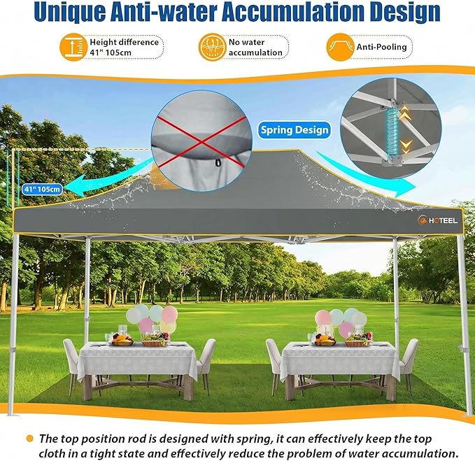 HOTEEL 10x15 Heavy Duty Pop up Canopy Tent for Parties Without Sidewalls, Easy Setup Outdoor Commercial Instant Gazebo for Wedding Event, with Roller Bag & Sand Bags, Grey(Hexagonal Frame)