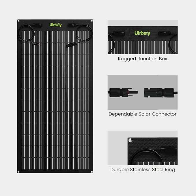 120W Flexible Solar Panel 24V Monocrystalline ETFE Solar Panel Charger 120 Watt for Off-Grid Marine RV Trailer Boat Cabin Van Car Uneven Surfaces