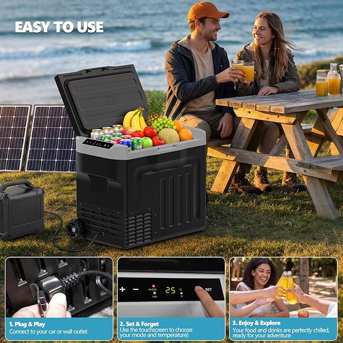Kndko 12 Volt Car Refrigerator, 42 Quart Dual-Zone Portable Electric Cooler, Large Car Fridge 12V/24V DC/100-240V AC, -4℉~68℉, 12v Cooler with Wheels & Baskets for Road Trip, Truck, Camping
