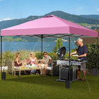 GDY 12x12 Pop Up Canopy Patio Carpas, One Push Set up with Central Lock Canopy with Wheeled Carry Bag, Included 4 Sandbaogs,8 Stakes and 4 Ropes, Pink