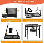 Camping Table with Mesh Desktop, Lightweight & Portable Folding Grill Table, Height Adjustable Metal Outdoor Table for Camp, Cooking, BBQ, RV, Picnic-3 FT Black