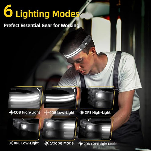 4Pack LED Headlamp Rechargeable - 230° COB Super Bright Head Lights for Forehead, Hard hat Light for Adults, USB C Headband Flashlight for Work, Hunting, Running, Camping Essentials Gear