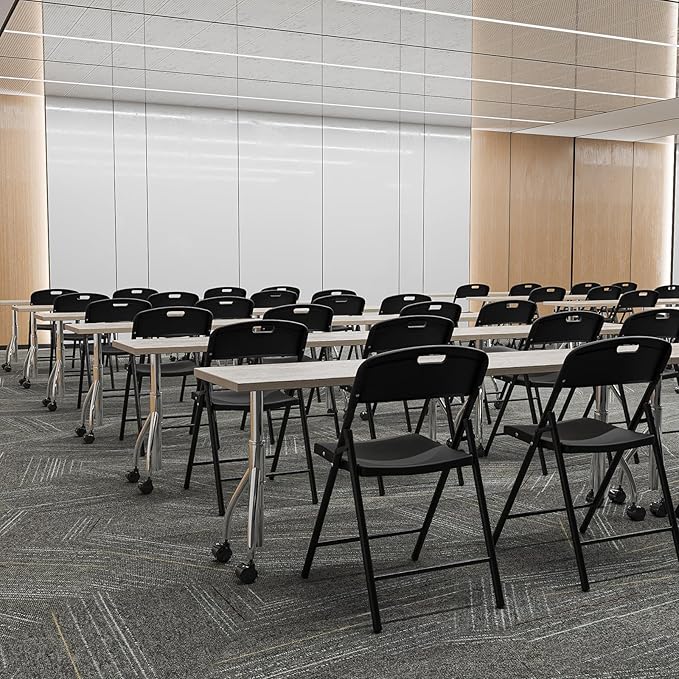 Bonnlo 10-Pack Black Plastic Folding Chairs, Portable Seat with Sturdy Steel Frame for Indoor & Outdoor Use, Perfect for Banquet, Party, Wedding, Office, and Camping