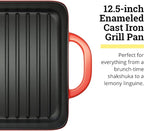 Lodge 12.5 x 8 Inch Enamel Cast Iron Grill Pan - Dual Assist Handles - Use in the Oven, on the Stove, on the Grill, or Over a Campfire - Red