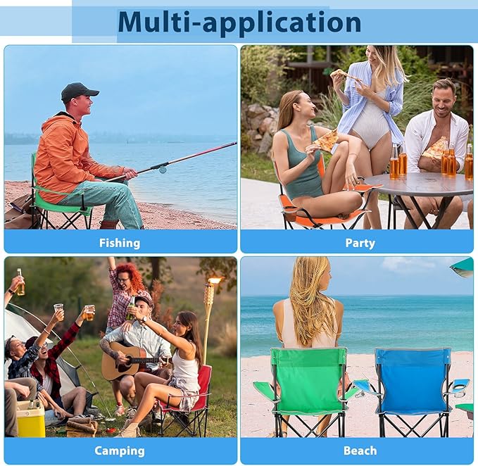 8 Pcs Folding Camping Chairs with Cupholder and Carry Bag Regular Size Portable Lightweight Lawn Chair with Mesh Side Pocket for Fishing Hiking Picnic Beach Outdoor Party (Classical)