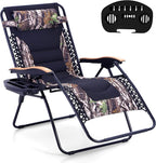MFSTUDIO Zero Gravity Chairs, Oversized Patio Recliner Chair, Padded Folding Lawn Chair with Cup Holder Tray, Support 400lbs, Camouflage