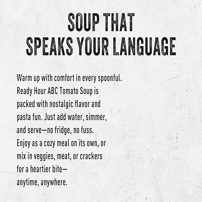 Ready Hour ABC Tomato Soup Case Pack – Freeze-Dried Emergency Food, Long 25 year Shelf Life Survival Soup, Quick Prep Camping Ready to Eat Meal and Self-Stable, – 24 Servings (6 Pouches)