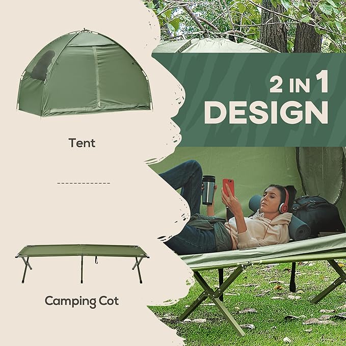 Single Person Camping Cot Tent Combo, Off-Ground Raised Bed for Backpacking