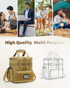 Tactical Lunch Bag & Lunch Box for Men - Large Double Deck Expandable Insulated Soft Adult Lunchbox for Work - Cooler Bag for Beach, Picnic, Camping,Outdoor，Travel (Brown,16L)