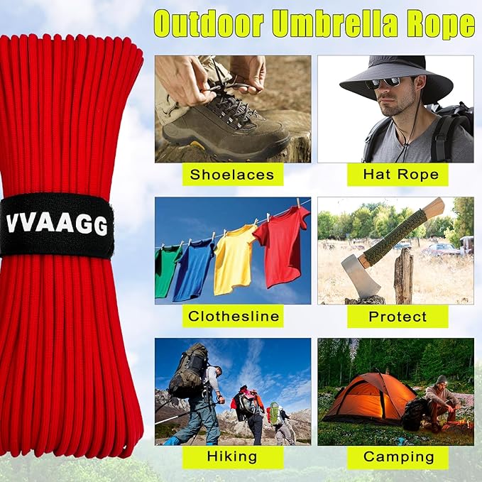VVAAGG 1000 Red Paracord 200FT Utility Parachute Cord 4mm Nylon String12 Strand Nylon Camping Rope, Tent Rope, Clothsline Rope for Survival & Camping Gear (Red, 200FT)