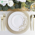 PARTY BARGAINS 13-Inch Charger Plates - 16 Pack, Clear Gold Textured Rim, Heavy-Duty Disposable Chargers for Elegant Dining - Ideal for Weddings and Formal Events