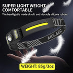 LED Headlamp Rechargeable 2PCS, Wide Beam Bright Headlight Flashlight with White Red Light, Lightweight, Weatherproof, 9 Modes Motion Sensor Head Lamp for Outdoor Camping Running