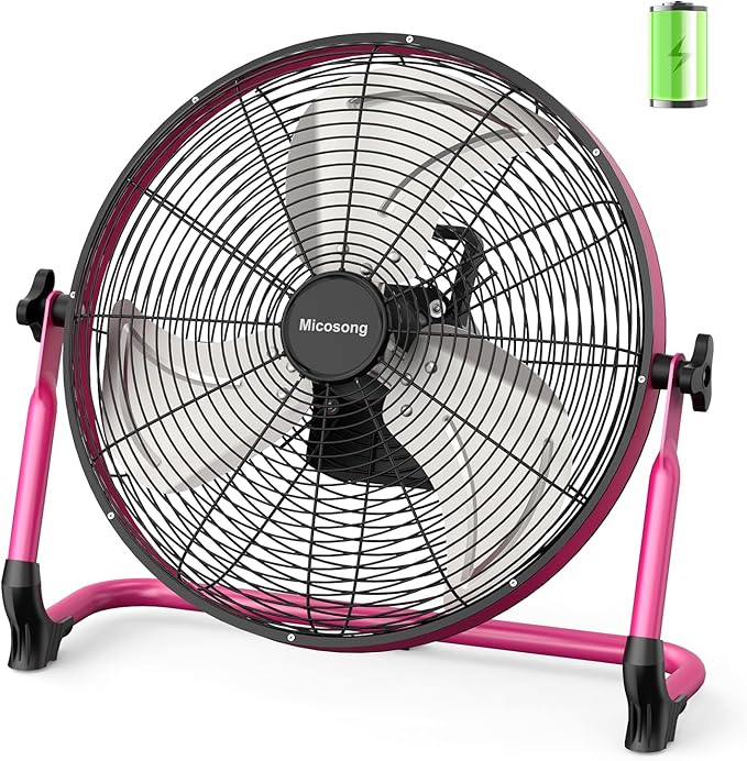 18” Portable Battery Operated Fan, Rechargeable Cordless Camping Fan Outdoor, USB Output, 360° Tilt, 10~60h Runtime, Quiet, Wireless, Metal Blade, For Travel Gazebo Home Garage Gym RV Barn