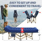 Folding Camping Cot for Sleeping, Portable Cots for Adults, Heavy Duty Cot Bed 550LBS(Max Load), Extra Wider Cots with Large Pocket for Outdoor, Office, Beach