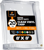 8' x 8' Clear Vinyl Tarp - Super Heavy Duty 20 Mil Transparent Waterproof PVC Tarpaulin with Brass Grommets - for Patio Enclosure, Camping, Outdoor Tent Cover, Porch Canopy - by Xpose Safety