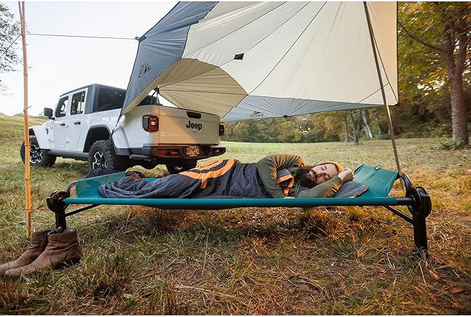 Disc-O-Bed XL Outdoor Modular 1 Person Single Camping Cot Portable Bed with 2 Height Options for Adults, Sleep Solution for Tents, Green