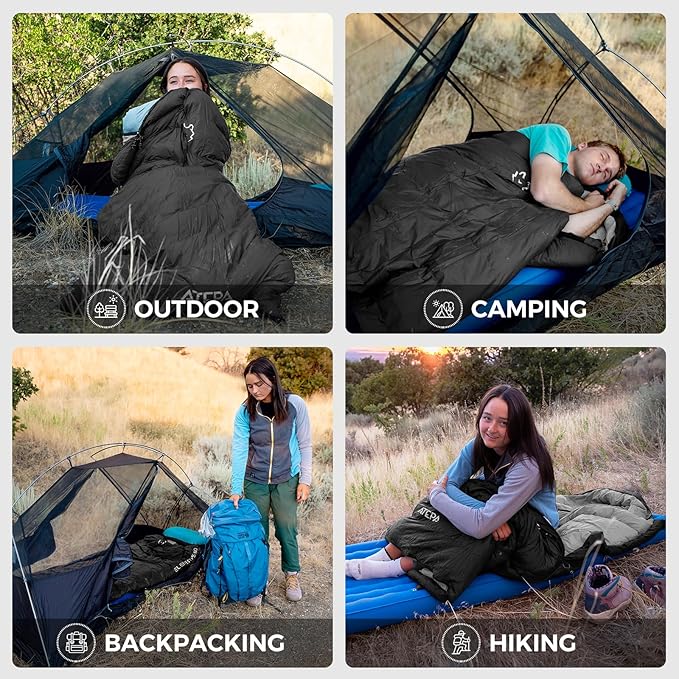 ATEPA Down Sleeping Bag for Adults, 650FP Recycled 30°F 35°F 40°F 45°F 3 Season Wearable Ultralight Packable Compact Sleeping Bags with Compression Sack for Backpacking Camping Hiking