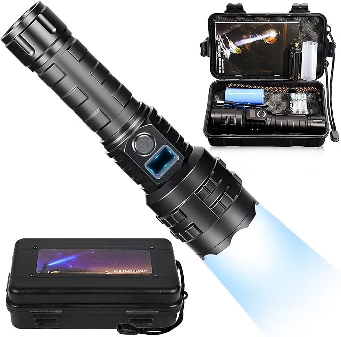 Flashlights High Lumens Rechargeable, 1000000 High Lumens Super Bright Handheld LED Flash Light, Powerful Emergency Linternas, Waterproof, Long Lasting, for Hiking Camping Gift