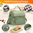 Mens Lunch Box with 2 XL icepacks,Sturdy Waxed Canvas Insulated Lunch Bag for Adult, 2 Compartment Soft Cooler Bag For Work, Picnic, Travel, Outdoors (10.5L) 10"x7"x9.5" (London Green)