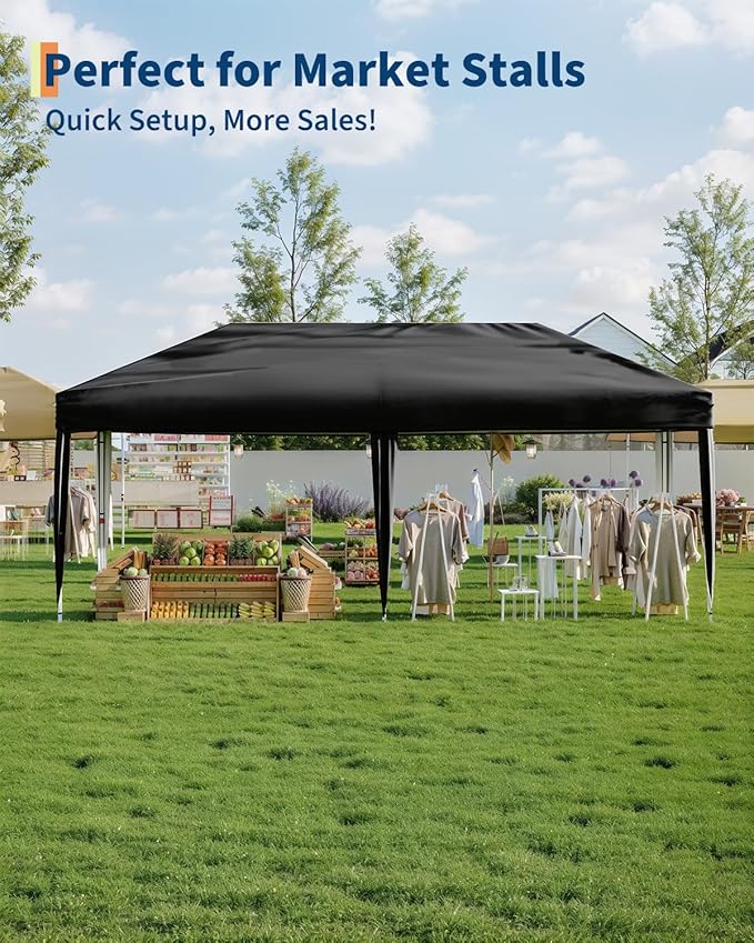 Garvee 10x10 Pop Up Canopy Tent, Heavy Duty Commercial Instant Shelter with One-Person Setup, UPF 50+ Waterproof, 100 Sq Ft Shade for Outdoor Events, Camping, Farmers Market