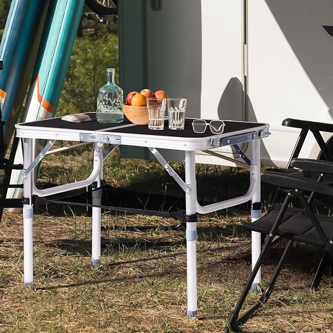 Outvita Folding Table, 2FT Aluminum Camping Table with Storage Adjustable Height Picnic Table Lightweight for Carring Outdoor Party Events Beach