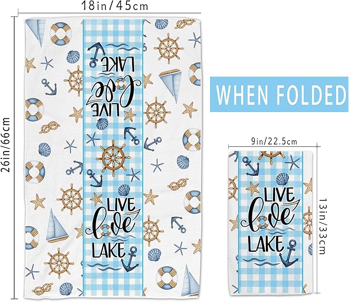 Lake House Decor, Lake House Gifts for Women, Summer Buffalo Plaid Kitchen Towels Sets 2 Pack, Life is Better at the Lake Dish Towels for Housewarming Birthday Mothers Day Christmas, 18x26 Inches
