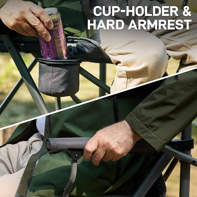 EVER ADVANCED Tall Camping Folding Chair 31", Portable Directors Chair, Bar Height Camping Chair with Carry Bag and Footrest, Armrest, Heavy Duty Supports 300 Lbs Grey