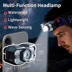 （2packs Head Lamps led Rechargeable USB c - 10W LED Headlight with Wave Control, COB Auxiliary Light, Red Warning Light, Type-C Fast Charging, 15H Runtime for Camping/Fishing/Mining (tggyd001)