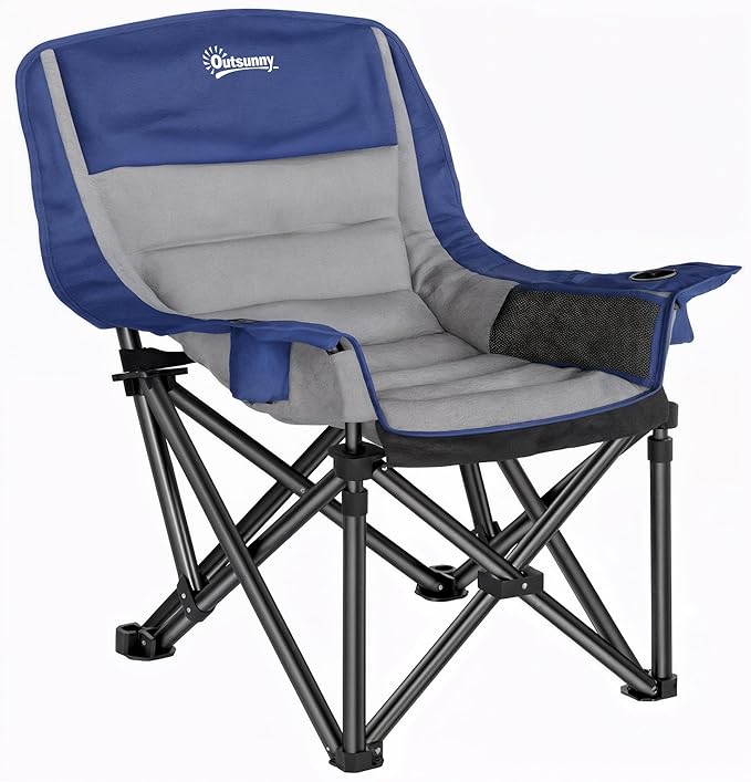 Outsunny Double Camping Chair for Adults, Padded Folding Camp Chair for 2 Person with Armrest, Wine Glass Holder, Cup Holder, Carry Bag for Outdoor Sports, Picnics, Supports up to 552 lbs.