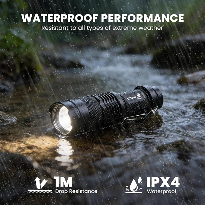 ULTRAFIRE SK68-X Mini Rechargeable Flashlight, Zoomable Tactical EDC Pocket Flashlight, Compact LED Flashlights with Type-C Charging, IPX4 Water for Camping, Emergency, Holiday Gifts (2 Pack)