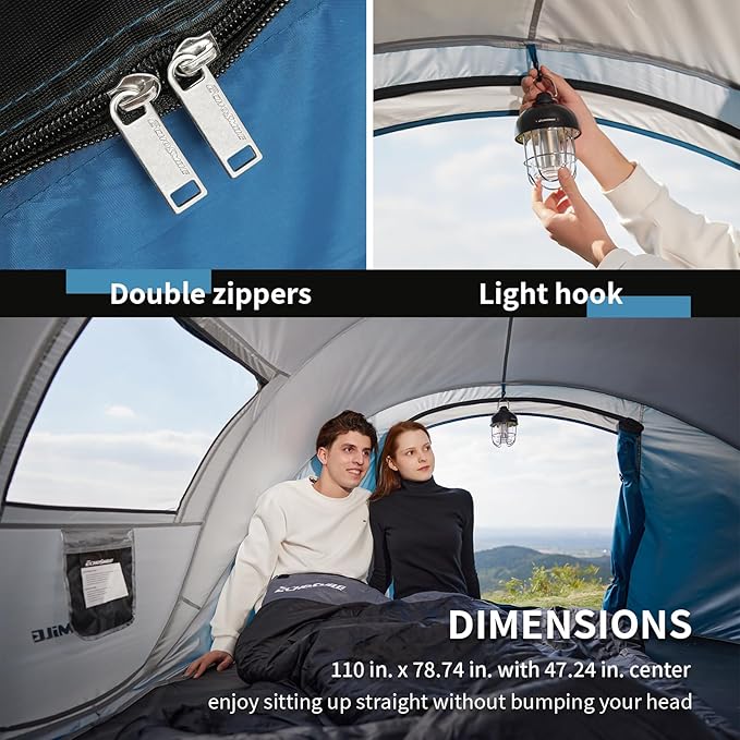 EchoSmile Instant Pop Up Camping Tent, 2/4/6 Person, Easy Setup Tent, Water Resistant Dome, Portable with Carry Bag