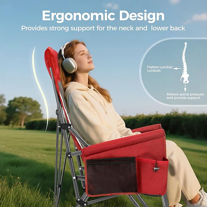 ALPHA CAMP Heavy Duty High Back Camping Chairs with Cup Holder Oversized Folding Chair Outdoor Chair with Headrest,Lawn with Side Pocket for Lawn, Sports and Fishing, 500lbs