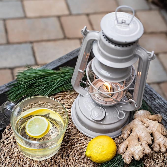 Feuerhand Outdoor Kerosene Fuel Lantern, German Made Weather Resistant Baby Special 276 Galvanized Hurricane Lamp for Camping or Patio, 10 Inches, Soft Beige