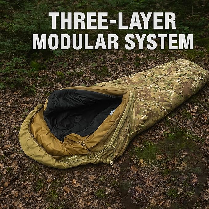 MT Military Modular Sleeping System, 3-Layer, Cold Weather Sleeping Bag, Waterproof Bivy Cover, Vacuum Compression Sack