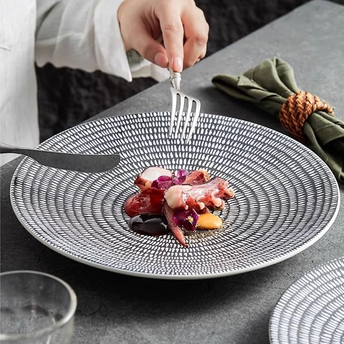 Camping Plates Ceramic Dinner Plate Creative Western Steak Pasta Frosted Special Hotel Tableware Decorative Plate(Medium)