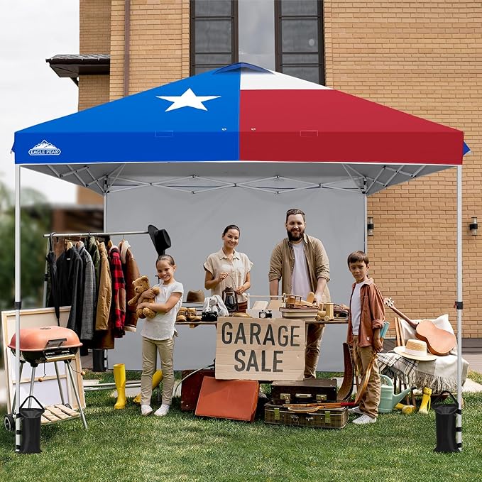 EAGLE PEAK Commercial Canopy 10x10 Pop Up Canopy Tent with 1 Sidewall, Easy Setup Heavy Duty Instant Event Shelter for Vendors & Markets, Outdoor Sun Shade, Tex Flag