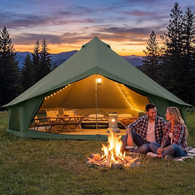 YOLENY Bell Tent, Yurt Tent 4/6/8/10 Person 4 Season Waterproof Glamping Tents w/Stove Jack for Family Camping Outdoor Party, Glamping Tents for Camping - 10/13.1/16.4FT