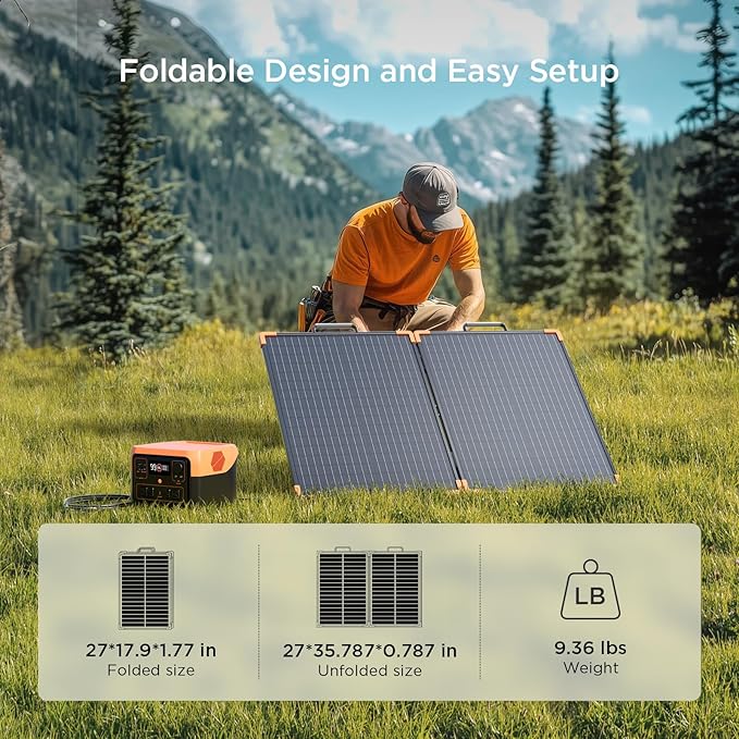100W Portable Solar Panel, Foldable Tempered Glass Solar Panel Kit with 20A PWM Controller for 12V Battery&Power Station, IP68 Waterproof 23.5% Efficiency for RV, Camping & Off-Grid