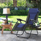 MAISON ARTS Padded Zero Gravity Lawn Chairs Set of 2 Foldable Patio Recliners Anti Gravity Lounge Chairs w/Pillow & Cup Holder Outdoor Camp Chairs for Poolside Backyard Beach, Blue
