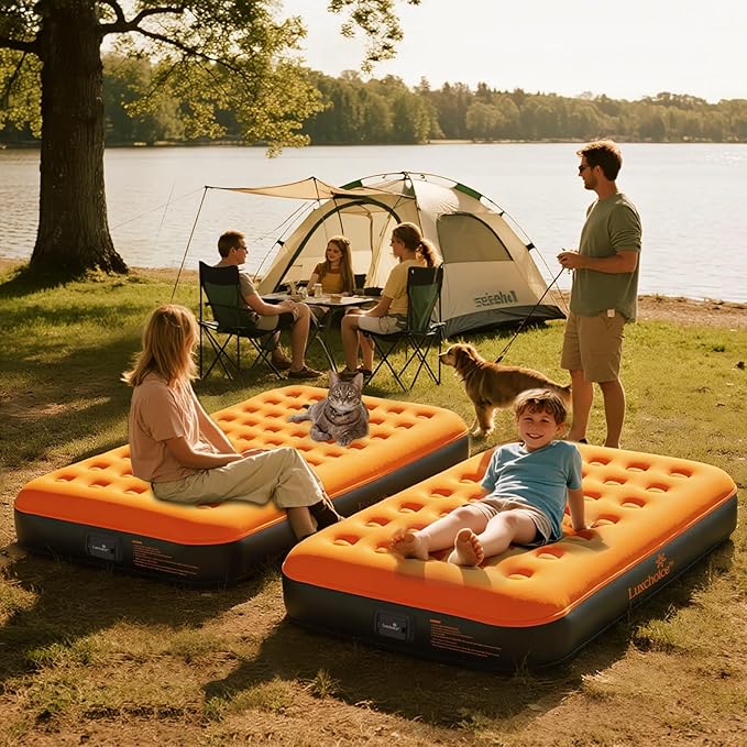 Air Mattress Twin with Built-in Rechargeable Pump 9'' Camping Inflatable Mattress Portable Blow up Mattress Air Bed Guest Bed for Home Outdoors Hiking Travel