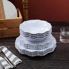 12-Piece White Beaded Melamine Dinnerware Sets – Chip-Resistant Plates & Bowls, Farmhouse Dining Set includes 4 dinner, 4 Salad and 4 Bowl – Ideal for RV, Cabin, Daily Use