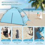 Elegear CumbreX™ Beach Tent Sun Shelter with Canopy, 6-8 Person Beach Tent, Easy Setup UPF 50+ UV Protection Portable Lightweight Double Silver Coating Cabana Sun Shade Shelter - Sky Blue